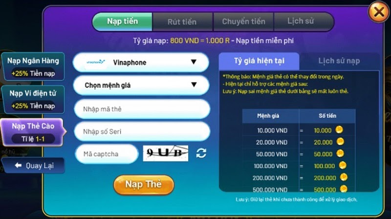 Nạp tiền Bắn Cá Tiên Cánh