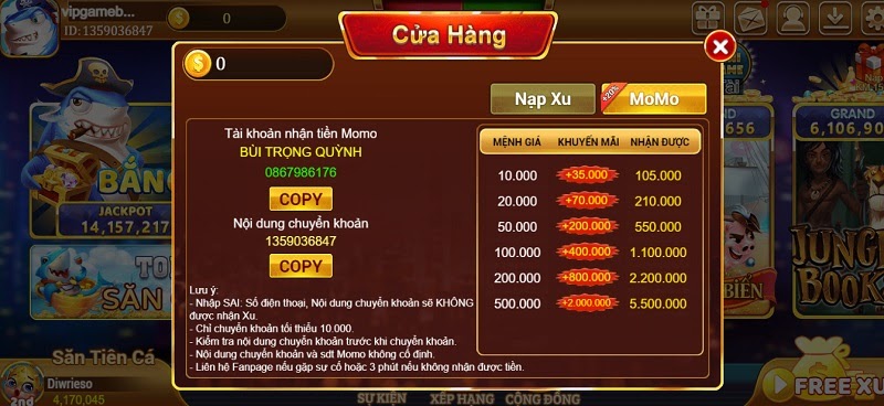 Ưu đãi nạp tiền XuVang777