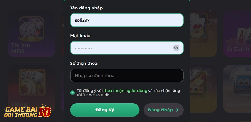 Biểu mẫu đăng ký tài khoản cá cược chính chủ tại nhà cái