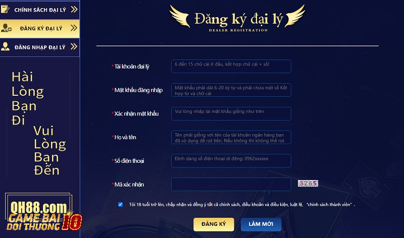 Biểu mẫu đăng ký làm đại lý tại nhà cái cá cược chính chủ